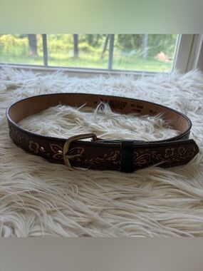 RG Bullco Full Grain Cowhide Tooled Leather Belt Butterflies Western Boho Sz 32